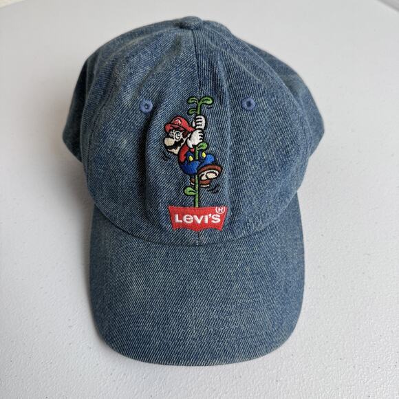 Levis Super Mario Hat Cap Snap Back Denim Blue Embroidered Limited Edition Mens - Picture 1 of 2
